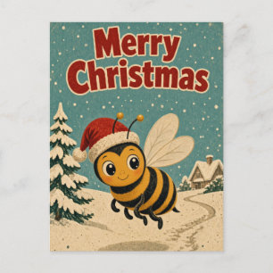 Bee Snow Path Animal Christmas Postcard