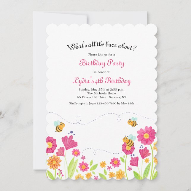 Bee Spring Birthday Party Invitation (Front)