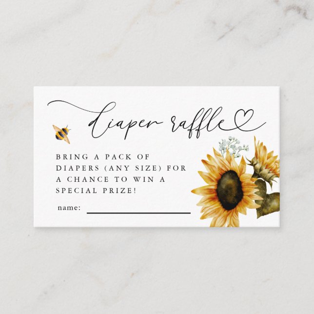 Bee Sunflower Diaper Raffle Ticket Enclosure Card (Front)