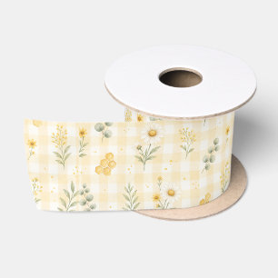 Bee Sunflower Honeycomb Floral Gingham Satin Ribbon