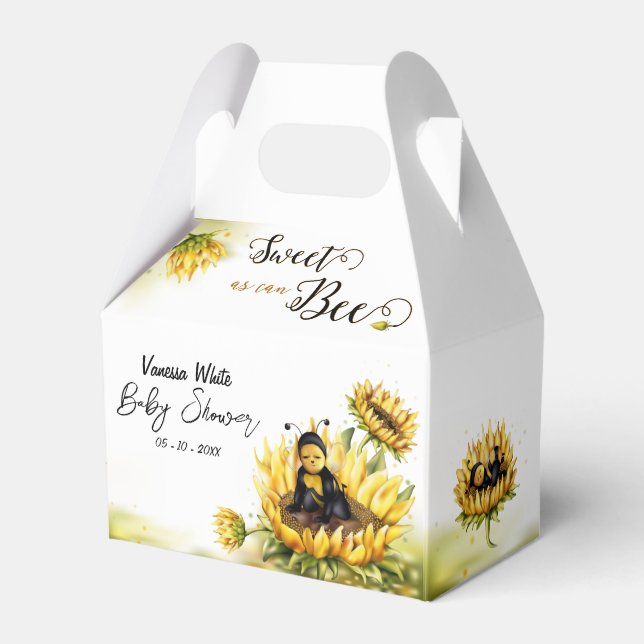 Bee Sunflower Nursery Baby Shower Favour Box (Front Side)