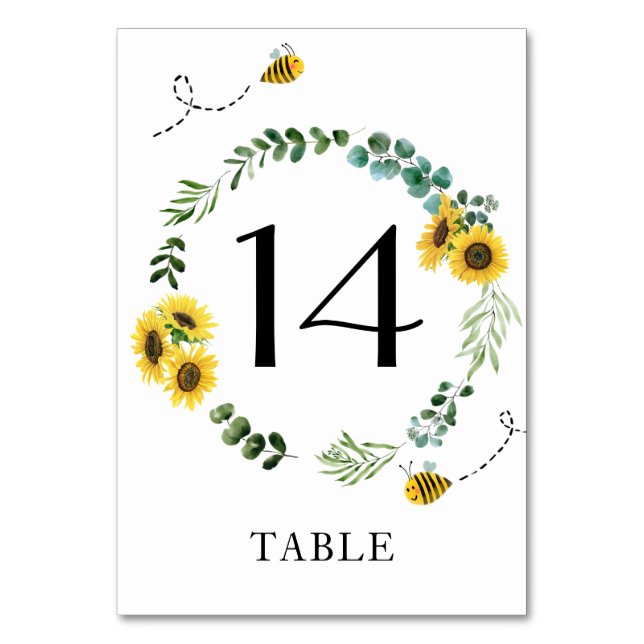 Bee Sunflower Shower Table Number (Front)