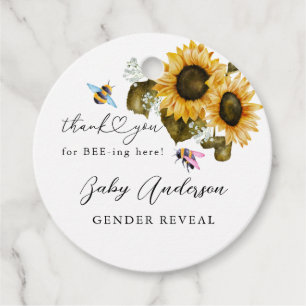 Bee Sunflowers Boho Gender Reveal Favour Tags