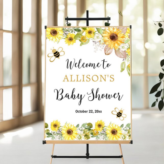 Bee sunflowers yellow baby shower welcome sign (Creator Uploaded)