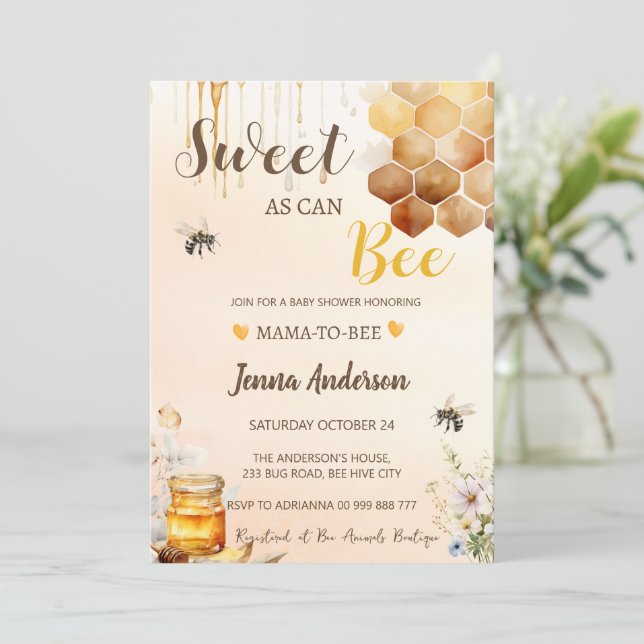 Bee Sweet As Can Bee Baby Shower Mama To Bee Invitation (Standing Front)