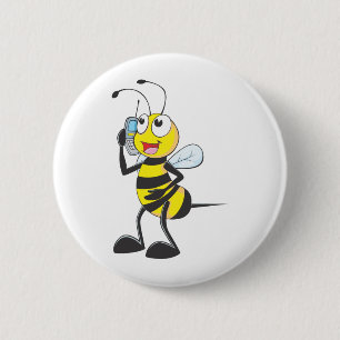 Bee Talking on Phone - Calling Someone 6 Cm Round Badge