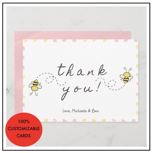 Bee thank you cards,Baby Shower Cute Girl Adorable Card (Bee thank you cards Baby Shower Cute)