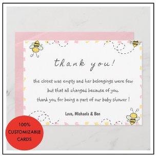 Bee thank you cards,Baby Shower Mummy to bee Card