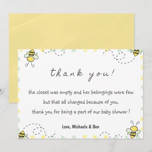 Bee thank you cards,Baby Shower Mummy to bee Girl (Front/Back)