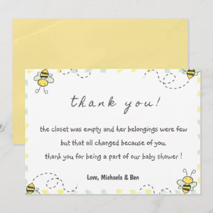 Bee thank you cards,Baby Shower Mummy to bee Girl
