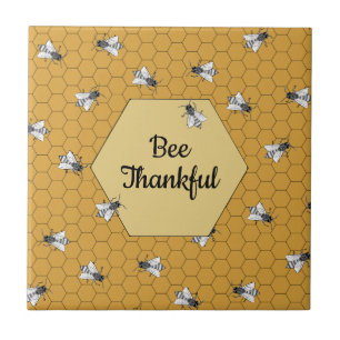 Bee Thankful Honey Bee Quotation Gold Tile