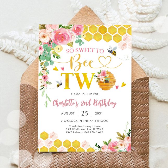 Bee Theme 2nd Birthday Invitation (Creator Uploaded)