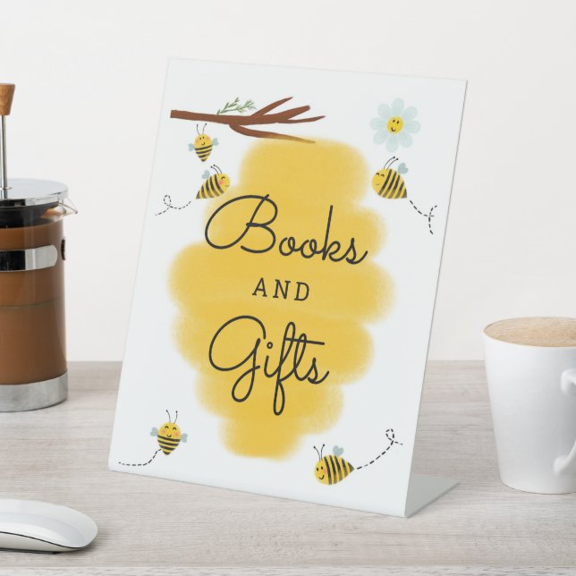 Bee Theme Baby Shower Decor Books and Gifts Sign (In SItu)