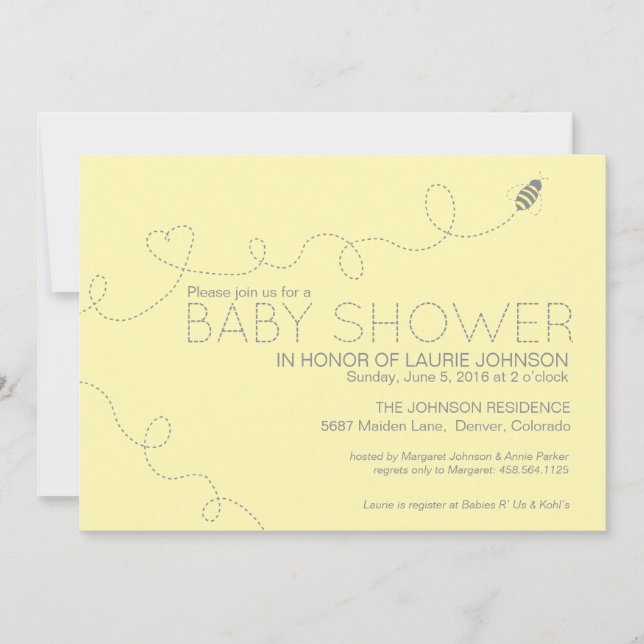 Bee Theme Baby Shower Invitation (Front)
