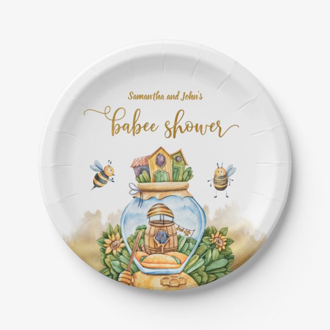 Bee Theme Gender Neutral Baby Shower Paper Plate (Front)