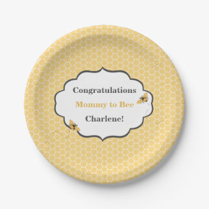 Bee Theme Honeycomb Gold & Grey Paper Plate
