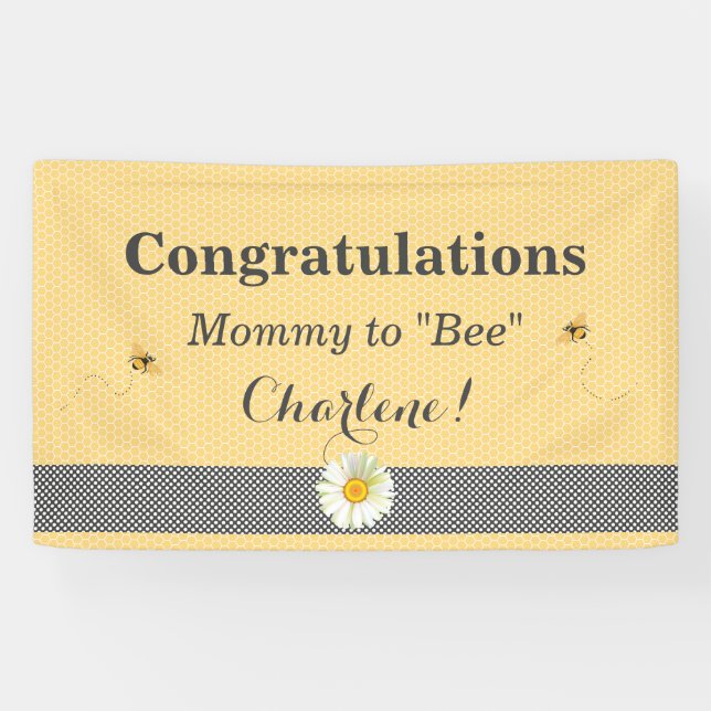Bee Theme Honeycomb Gold & Grey Polka Dot Banner (Horizontal)