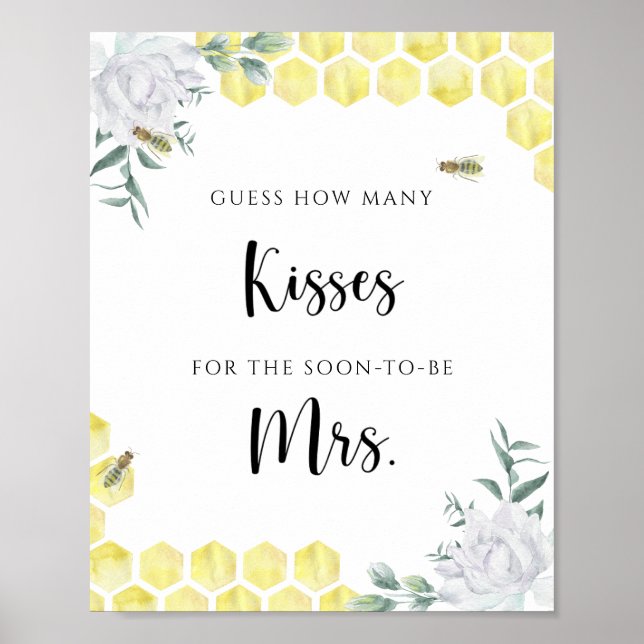 Bee theme - How many kisses bridal shower game Poster (Front)