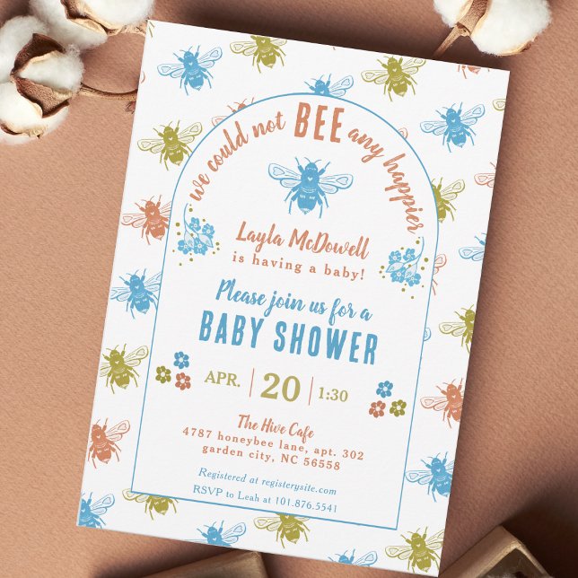 Bee Theme Stamp Pattern Baby Shower Invitation (Creator Uploaded)