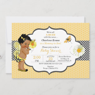Bee Theme Yellow Gold Dot Baby Girl  Invitation