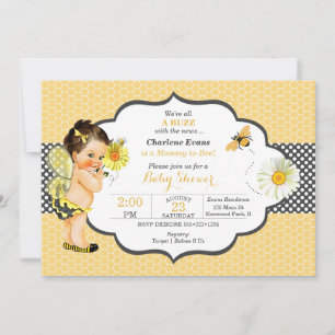 Bee Theme Yellow Gold Dot Baby Girl Invitation