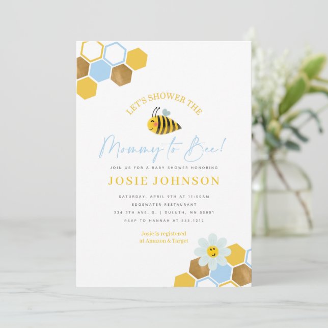 Bee Themed Baby Shower Invitation (Standing Front)