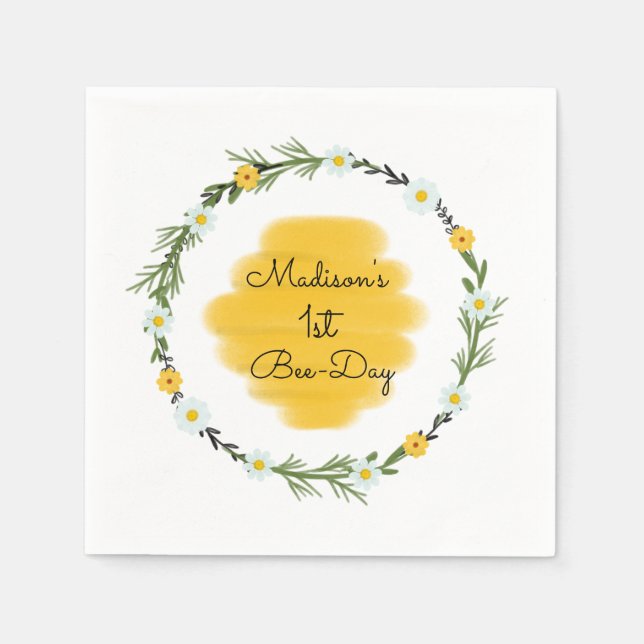 Bee Themed Birthday Party Napkins | Bee-Day (Front)