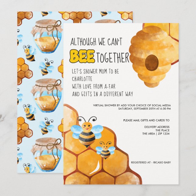 Bee Themed  Cant Be Together Baby Shower by Mail Invitation (Front/Back)