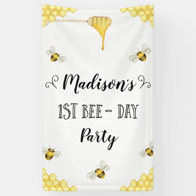 Bee Themed First Bee-Day Birthday Banner (Vertical)