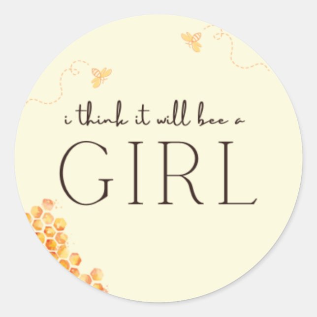 Bee Themed Gender Reveal Party Sticker (GIRL) (Front)