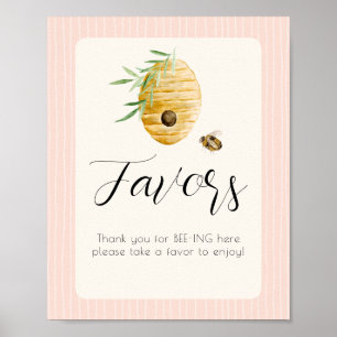 Bee Themed Girl Baby Shower Pink Favor Table Sign