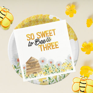 Bee Themed Sweet to Bee Three 3rd Birthday Party Napkin