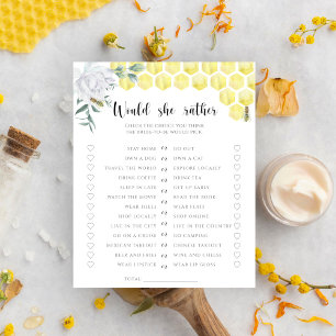Bee themed Would she rather bridal shower game