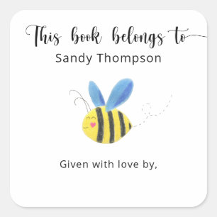 Bee - This book belongs to Square Sticker