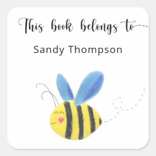 Bee - This book belongs to Square Sticker