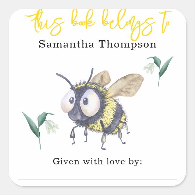 Bee - this book belongs to square sticker (Front)