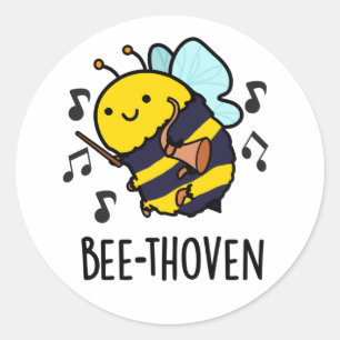 Bee-thoven Funny Music Bee Pun  Classic Round Sticker