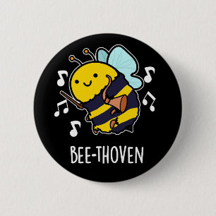 Bee-thoven Funny Music Bee Pun Dark BG 6 Cm Round Badge