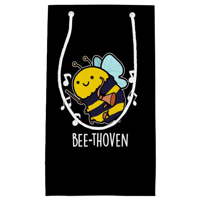 Bee-thoven Funny Music Bee Pun Dark BG Small Gift Bag (Front)