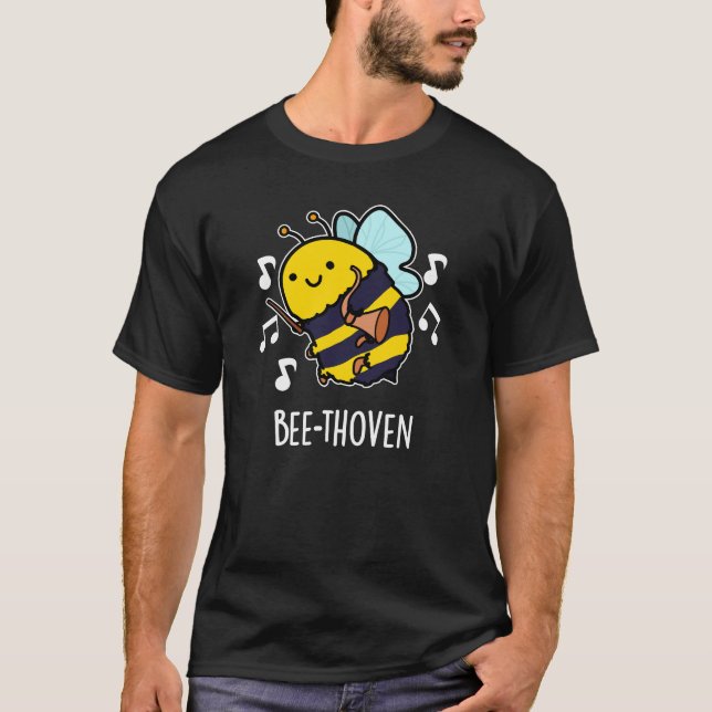 Bee-thoven Funny Music Bee Pun Dark BG T-Shirt (Front)