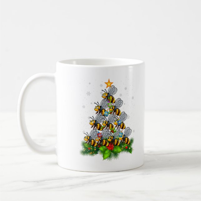 Bee Tree Christmas Funny Bee Christmas Lover Coffee Mug (Left)