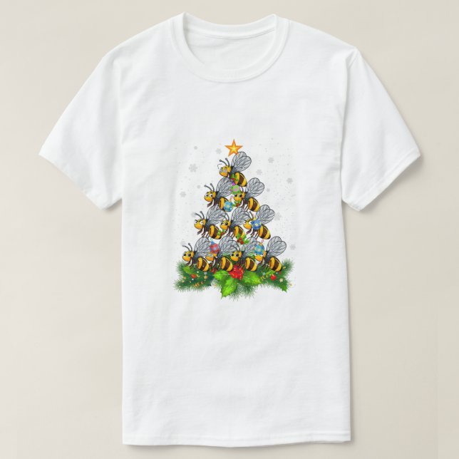 Bee Tree Christmas Funny Bee Christmas Lover T-Shirt (Design Front)