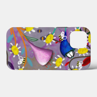 Bee tulips purple daisies yellow move bee position iPhone 13 mini case
