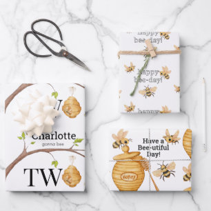 Bee Turning Two Birthday Gift Wrapping Paper Sheet