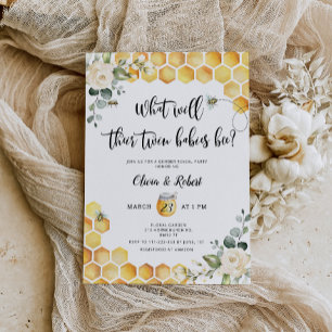 Bee twins gender reveal invitation
