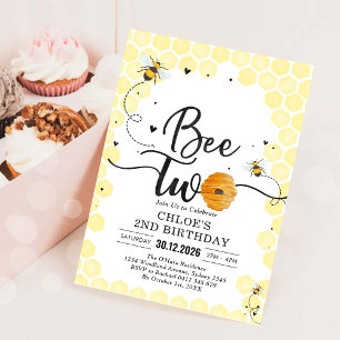 Bee Two Honey Bee 2nd Birthday Invitation
