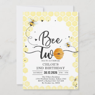 Bee Two Honey Bee 2nd Birthday Invitation
