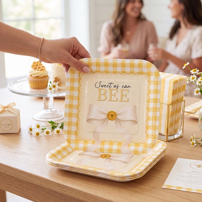 BEE-utiful Baby Shower Yellow Bow Plates (Creator Uploaded)