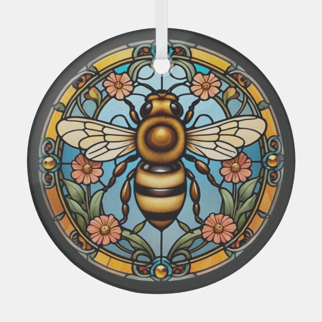 Bee-utiful Stained Glass Honeybee  Tree Decoration (Front)