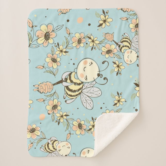 Bee Wall Decor Sherpa Blanket (Front)